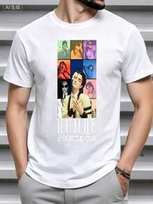 Camiseta de verano con cuello redondo y estampado (los pantalones son solo sugerencias de estilo). Camiseta de manga corta con cuello redondo y estampado sencillo, estilo casual, 100% algodón, corte clásico básico que se adapta a todas las personas, holgada y cómoda, sin sensación de restricción. La textura es delicada, agradable al tacto y transpirable, y no se deforma ni se forman bolitas después de usarla durante mucho tiempo. El diseño de la impresión de  de nicho es discreto y elegante. En verano, solo se necesitan modelos básicos, prendas inferiores versátiles y variadas, y no te equivocas al cerrar los ojos. - Blanco - Ver 7