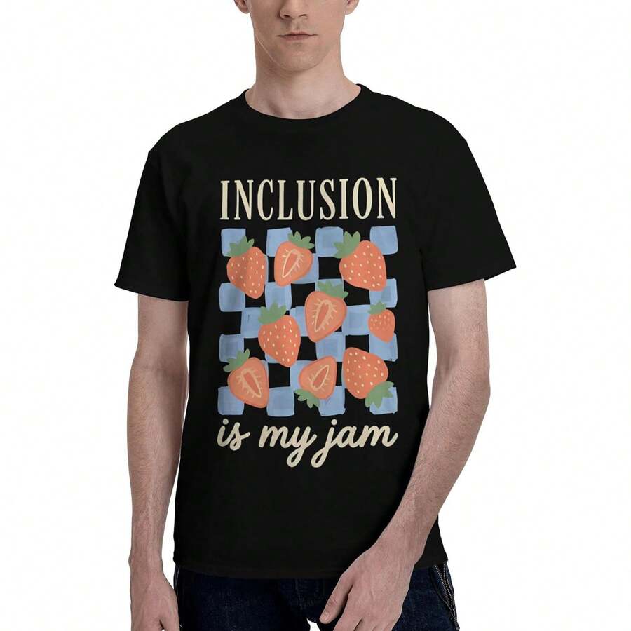 Inclusion is My Jam - Camisas de manga corta para hombre, camisetas informales para fiestas de playa, camisetas estampadas para Navidad, día festivo de verano - Negro - Ver 1