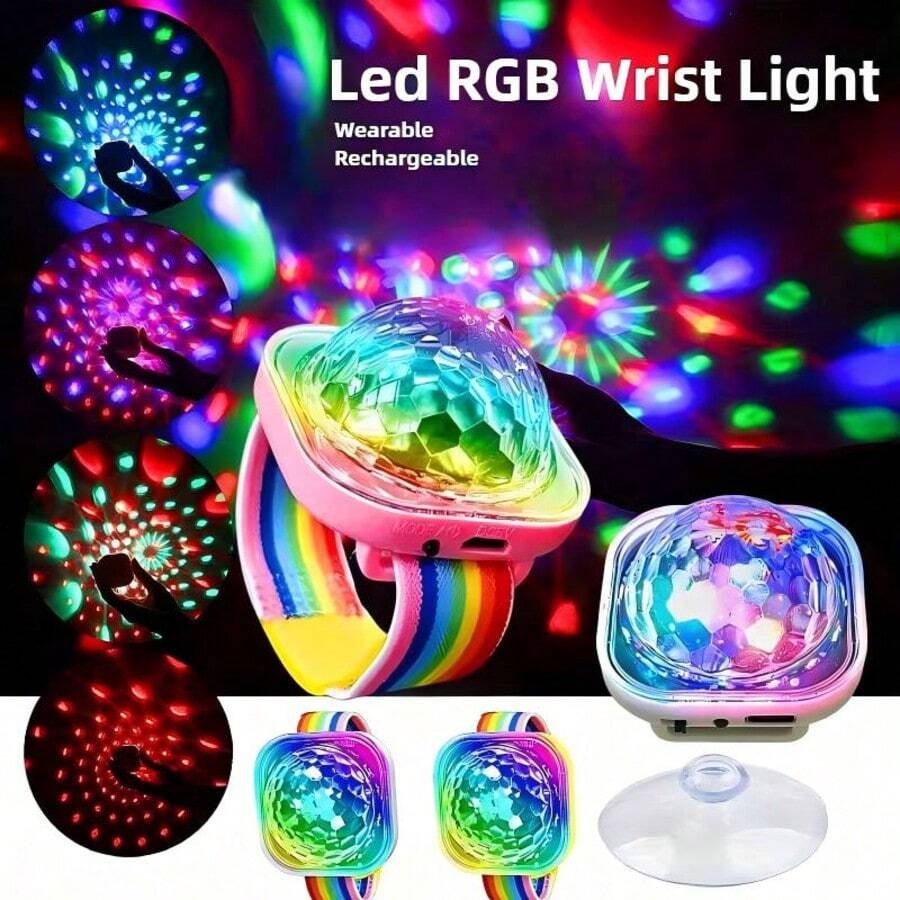 1個LED生日閃光手錶+1個螢光手環,投影燈,家庭派對迪斯可燈,可調四色模式,輕巧便攜,適合節日禮物、居家裝飾 - 查看 1