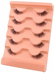 NAIJEMA 5 Pairs Natural Half-Eye False Eyelashes, Cat Eye Lashes, Fox Eye Lashes, Fluffy Faux Mink Lashes, Soft Lightweight 3D Lashes, Natural Strip Lashes, Extending Lashes, Suitable For Party, Daily Wear - Black - View 4