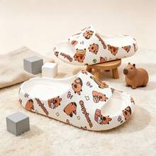 Kids' Comfortable Slippers, Anti-Slip Fashionable Cute Allover Print Cartoon Capybara Strap Slides, Lightweight & Breathable Sandals For Boys - White - View 4