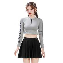 Two-Piece Skirt-Style Swimsuit For Women, Fashionable And Sporty, Summer Long-Sleeve, Sun-Protective, Sexy, High-Waisted, Slimming, Tummy-Concealing, High-End Swimwear - Xám 028476 - Xem 6
