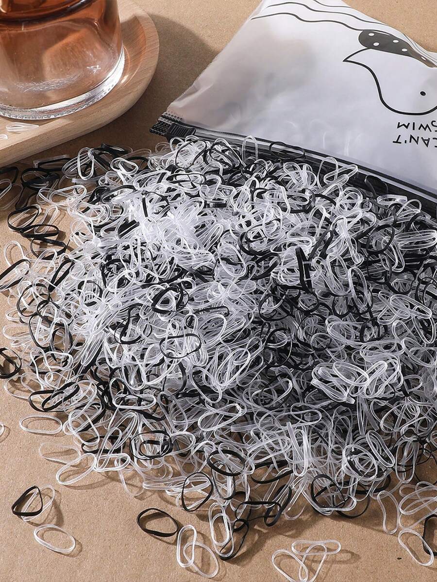 [Quantity Options] Pcs/Pack Women's Colorful Hair Ties, Transparent/Black Mixed Mini Elastic Bands, Disposable Small Rubber Bands, Minimalist Solid Color Hair Accessories, Suitable For Ponytail, Wedding Hairstyles, Ponytail Holders, Hair Ties, Rubber Bands, Hair Ties, Hair Ties For Summer Hairstyles, Beach Hairstyles, Hair Styling Tools Scrunchie - Black+Transparent - View 1