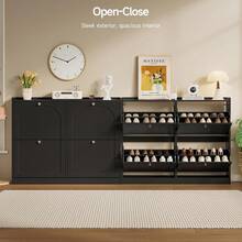 ONBRILL Shoe Cabinet With 4 Flip Drawers, Freestanding Ultra Slim Hidden Shoe Organizer With Classic Arched Pattern, 16-24 Pairs Shoe Storage Cabinet For Entryway Hallway Living Room (Black) - Xem 7