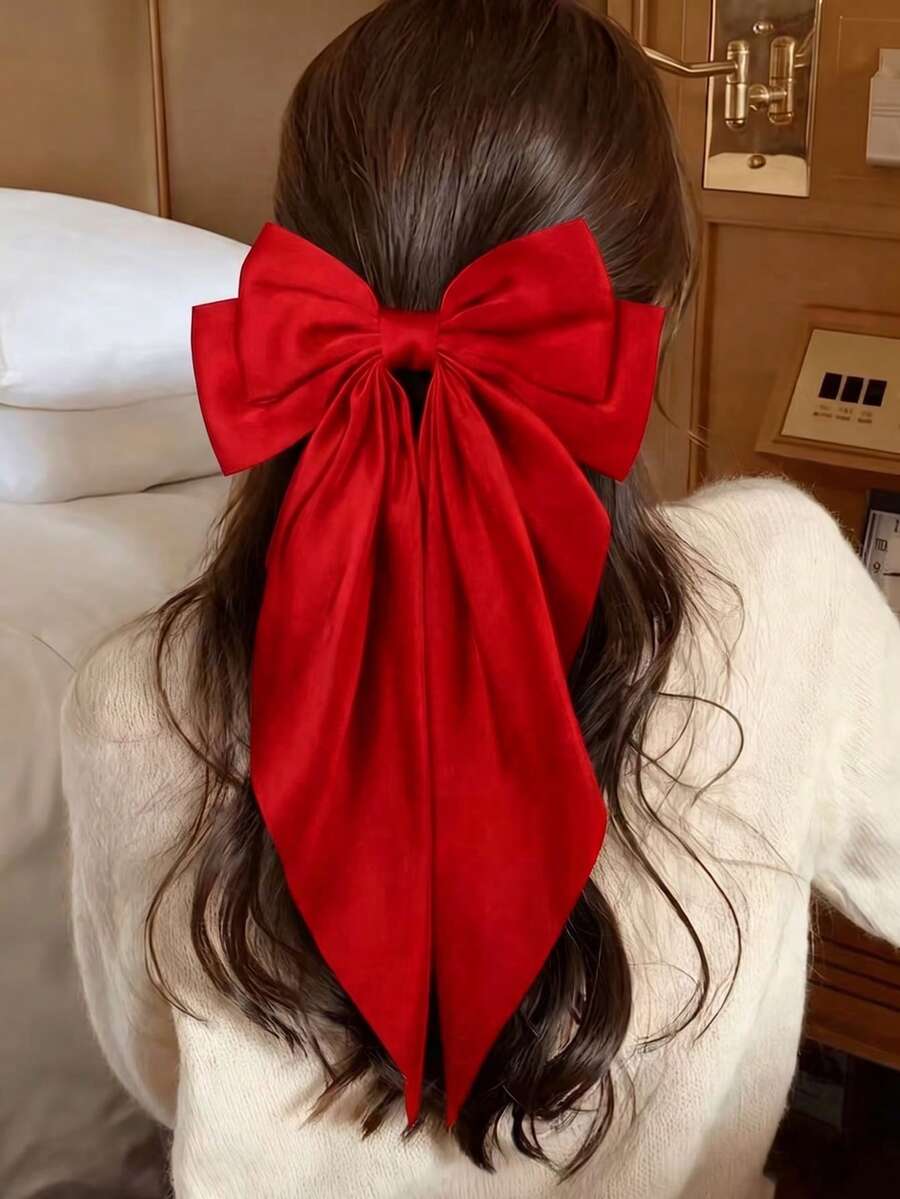 1件裝女款蝴蝶結髮夾套組,附長流蘇緞帶,適合日常佩戴,可愛配件,情人節髮夾、髮簪、髮飾、蝴蝶結髮飾、黑色蝴蝶結、秋冬髮飾,適合度假穿搭,女款情人節禮物、夏季服飾、髮夾、抓夾 - 大紅色 - 查看 1