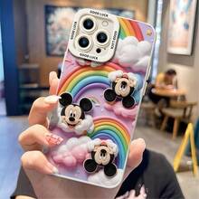 This Protective Phone Case Features Repeated Plush‑Textured Mickey Mouse Heads In Playful Poses, Set Against A Pastel Gradient Background Decorated With Multi‑Colored Rainbows, Fluffy White Clouds And Shining Star Accents. Made With Flexible, Durable TPU Material To Shield Against Daily Scratches, Bumps And Minor Impacts, Compatible With IPhone 17, 16, 15, 14, 13, 12, 11 Pro Series And Galaxy S22, S23, S24, S25 Models, Perfect For Disney Mickey Mouse Fans. - màu đen - Xem 5
