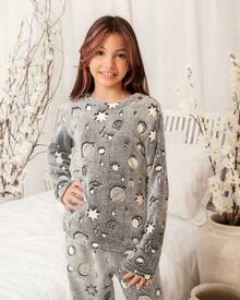 Children's Plush Teddy Pajamas For Winter, Cold Weather, Closed, Multi-Colored Gray - Gris - Ver 3