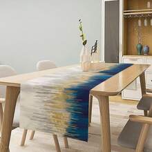 1pc Elegant Marble Table Runner, Abstract Geometric Blue And Gold Striped Artistic Marble Tabletop Decor For Dining Room, Kitchen, Wedding, Party - Multicolor - View 2