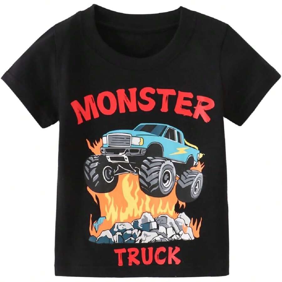 Monster Truck - Camisetas de manga corta para niños pequeños - Negro - Ver 1