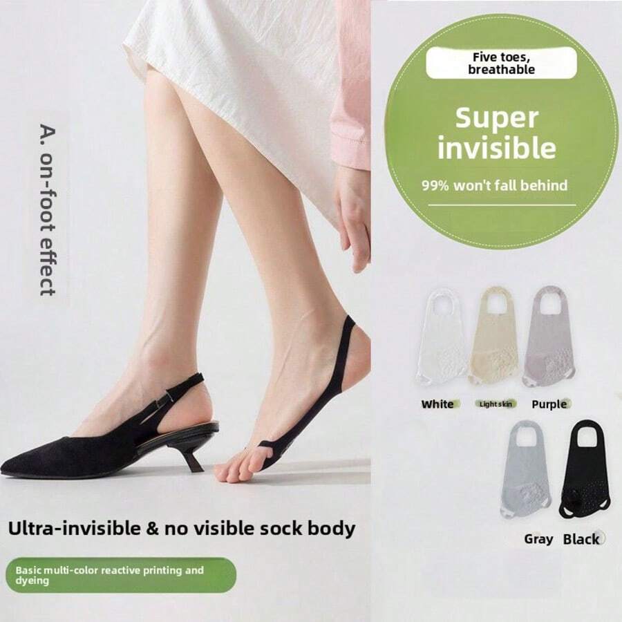 1/4 pares - Calcetines de mujer con cinco dedos y media palma anti-fricción, calcetines suaves y elásticos para la parte delantera del pie con suela antideslizante, calcetines sedosos para tacones altos, calcetines invisibles antideslizantes, calcetines de bajo empeine (sin cartón), primavera/verano, calcetines separadores de dedos para mujeres, calcetines ultra finos para mocasines de damas, calcetines invisibles antideslizantes de bajo empeine, calcetines con amortiguación para aliviar la fatiga, adecuados para tacones altos, calcetines de dedos