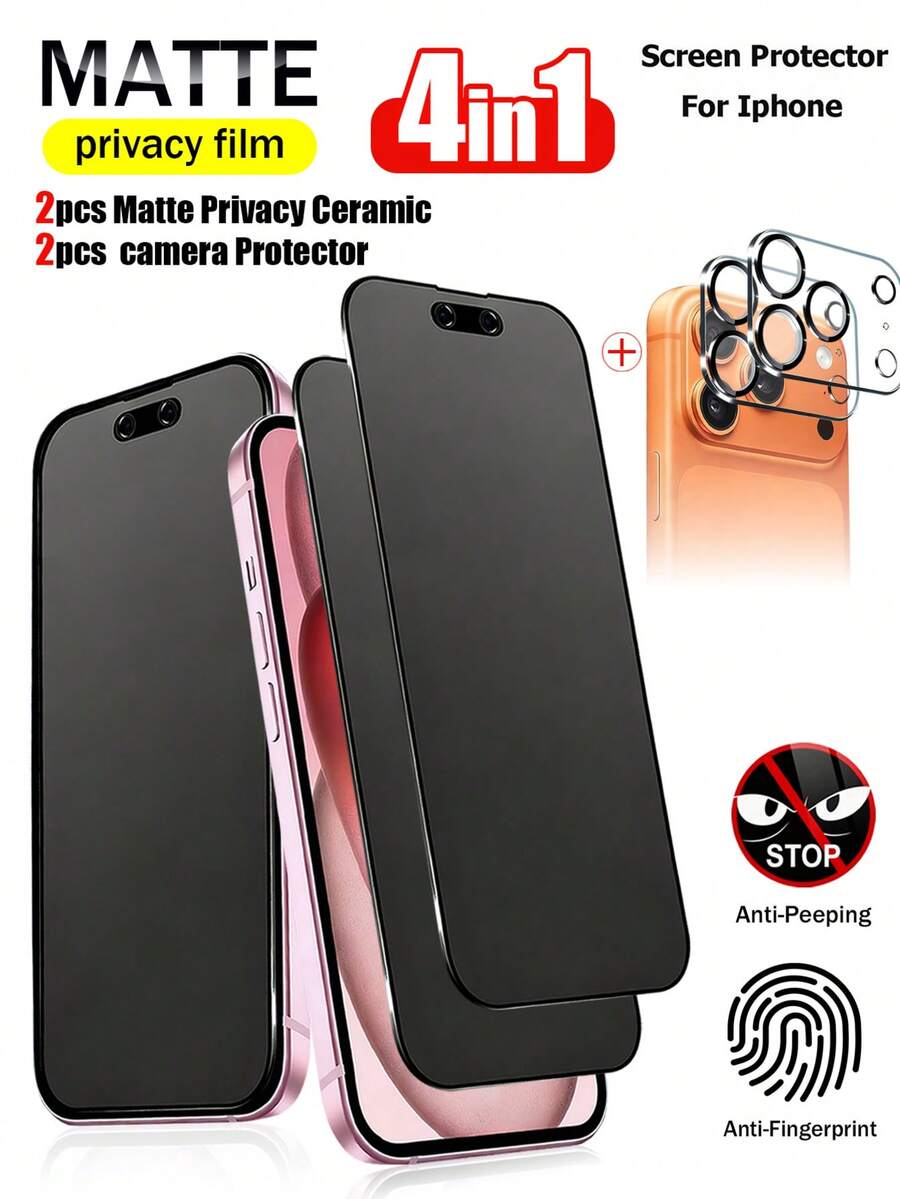 XINHONGYU 2pcs Matte Privacy Screen Protector, Includes 2pcs Camera Lens Protector, High-Definition Transparent Camera Lens Cover, Compatible With IPhone 17 Pro Max [6.9 Inch] | Made Of TPU Soft Film (Not Tempered Glass Ceramic Film), Shatterproof And Anti-Collision | Privacy Function Ensures Screen Content Is Only Visible From The Front - 2+2 - View 1