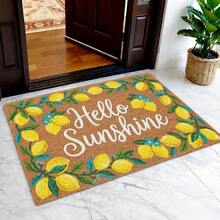 1pc "Hello Sunshine" Lemon Print Entrance Mat, Summer Flannel Rectangular Rug, Suitable For Entryway, Kitchen, Living Room, Bathroom, Bedroom And Patio - 1PC - View 3