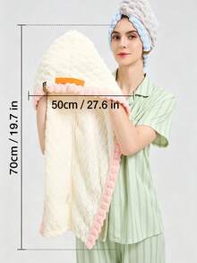 2/1 Set, 50*70cm Yunduoge Double-Layer Dry Hair Cap. Elastic Wide Tail, Thick Coral Fleece, Super Absorbent & Quick-Drying. Great For Long Curly Hair, Protects Damaged Hair And Prevents Frizz. Soft Comfy, Ideal For Home, Travel, Salon And Daily Use. - Multicolor - View 9