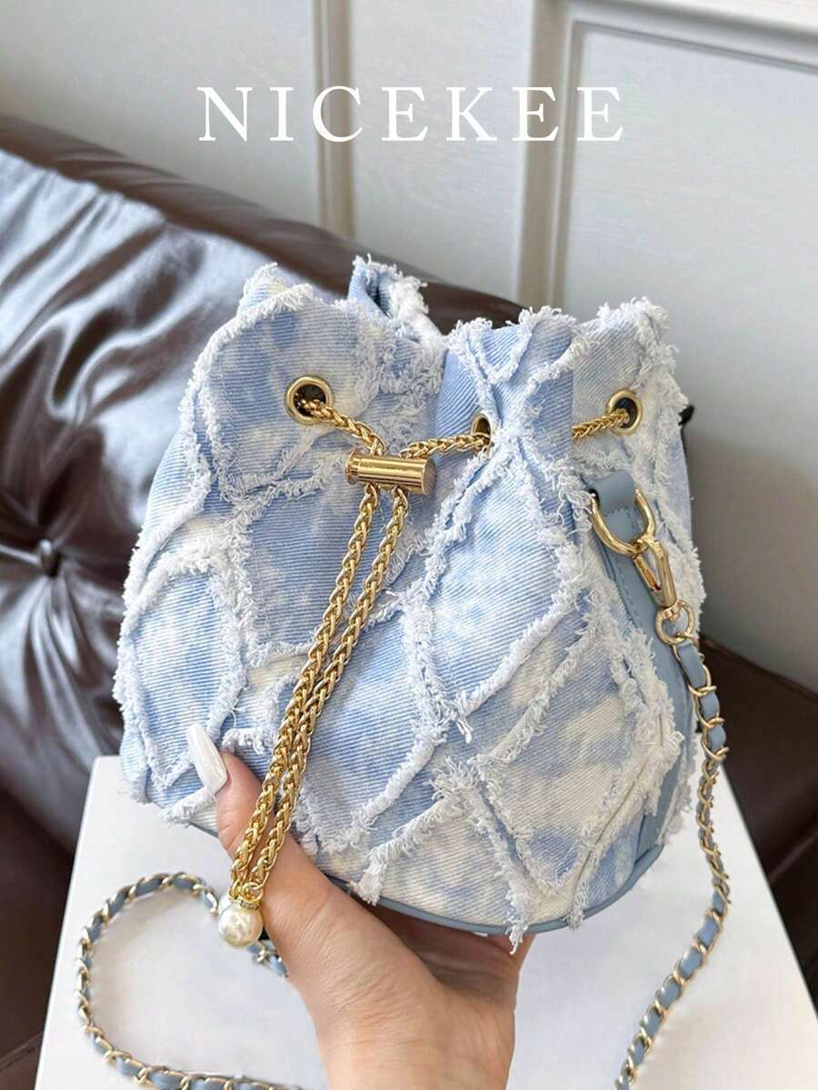 Korean Style Fashion Rhombus Fringed Shoulder Bag Minimalist Elegant High-Quality Crossbody Bag Versatile Drawstring Bucket Bag Suitable For Daily, Date, Evening Party And Other Occasions