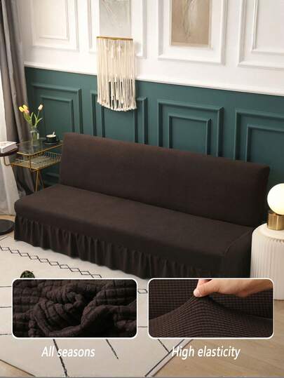 Vỏ bọc ghế sofa giường kiểu chân váy màu trơn, chất liệu sợi polyester co giãn, bao phủ toàn bộ ghế sofa, phù hợp với sofa không tay vịn, kiểu dáng đơn giản và hiện đại, phù hợp cho mọi mùa.
