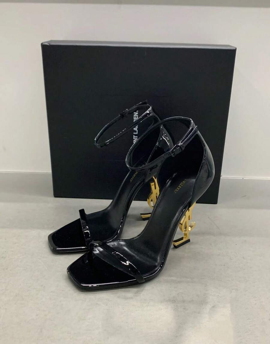 YS Same Style Summer Temperament Stiletto Red High Heels Versatile Open Toe One-Strap Sandals For Women - Đai đen (10 cm) - Xem 1