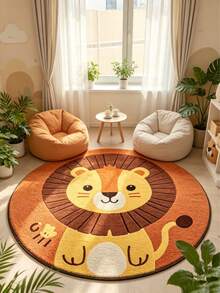 1pc Cartoon Lion Shape Bedroom Decorative Carpet, Beige Animal Pattern Living Room Plush Rug, Large Area Soft Round Rug, Thick Washable Bedside Carpet, Fluffy Comfortable Reading & Play Area Rug, Decorative Carpet, Bedroom Decor, Small Rug, Carpet, Home Decor - Multicolor - View 4