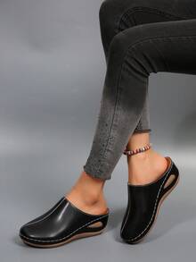 Hollow Out Wedge Sandals, Comfortable To Wear, Suitable For Long Hours Of Work And Shopping - Glossy Black - View 4