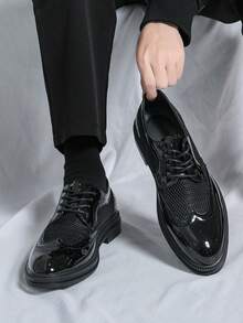 Sapatos sociais masculinos de malha vazada e respirável, estilo retrô casual, bico fino, em Revestido preto, ideais para casamentos e para o trabalho. Perfeitos para o verão. - Preto - Ver 5