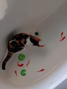 Red Koi & Lotus Leaf Pattern Self-Adhesive Bathroom Decor Sticker, Suitable For Sink, Bathtub Exterior, Creative Decoration - 1PC - View 3