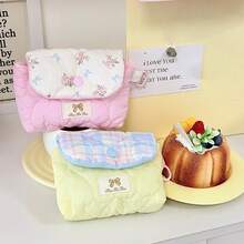 1pc Multi-Color INS Style Heart Patchwork Solid Color Pouch, Heart Colorful Design, Bow Decor Zipper, Hanging, Casual Foldable Lightweight Carry Pouch, Cosmetic Organizer, Jewelry Storage - Multicolor - View 2