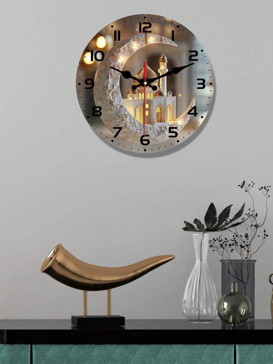 1pc Silent Round Wall Clock - Durable Wooden, Battery Operated (AA Battery Not Included), Perfect For Home, Kitchen, Living Room, Office Decor, Office Clock | Wall Clock Decor - Multicolor - View 1