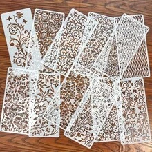 12 piezas Plantilla de dibujo con patrón floral hueco, molde de textura de voluta de rosa para estampado, decoración de pared de tela para el hogar, plantillas de plástico reutilizables - Conjuntos - Ver 1