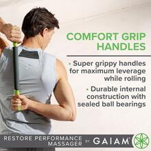 Gaiam Restore Massage Stick Roller - (Dimensions: 19"L) Foam Cushioned Performance Hand Held Muscle Massager| Comfort Grip Handles| Solid Steel Construction - 1 - View 2