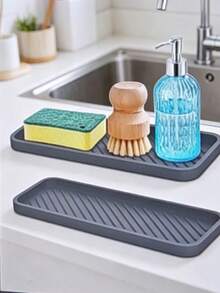 1pc Rectangular Plastic Draining Mat, Multi-Functional Soap Dish, Bathroom Storage Mat, Kitchen Dining Table Cup Coaster, Heat Insulation Mat, Soap Box - A - View 1