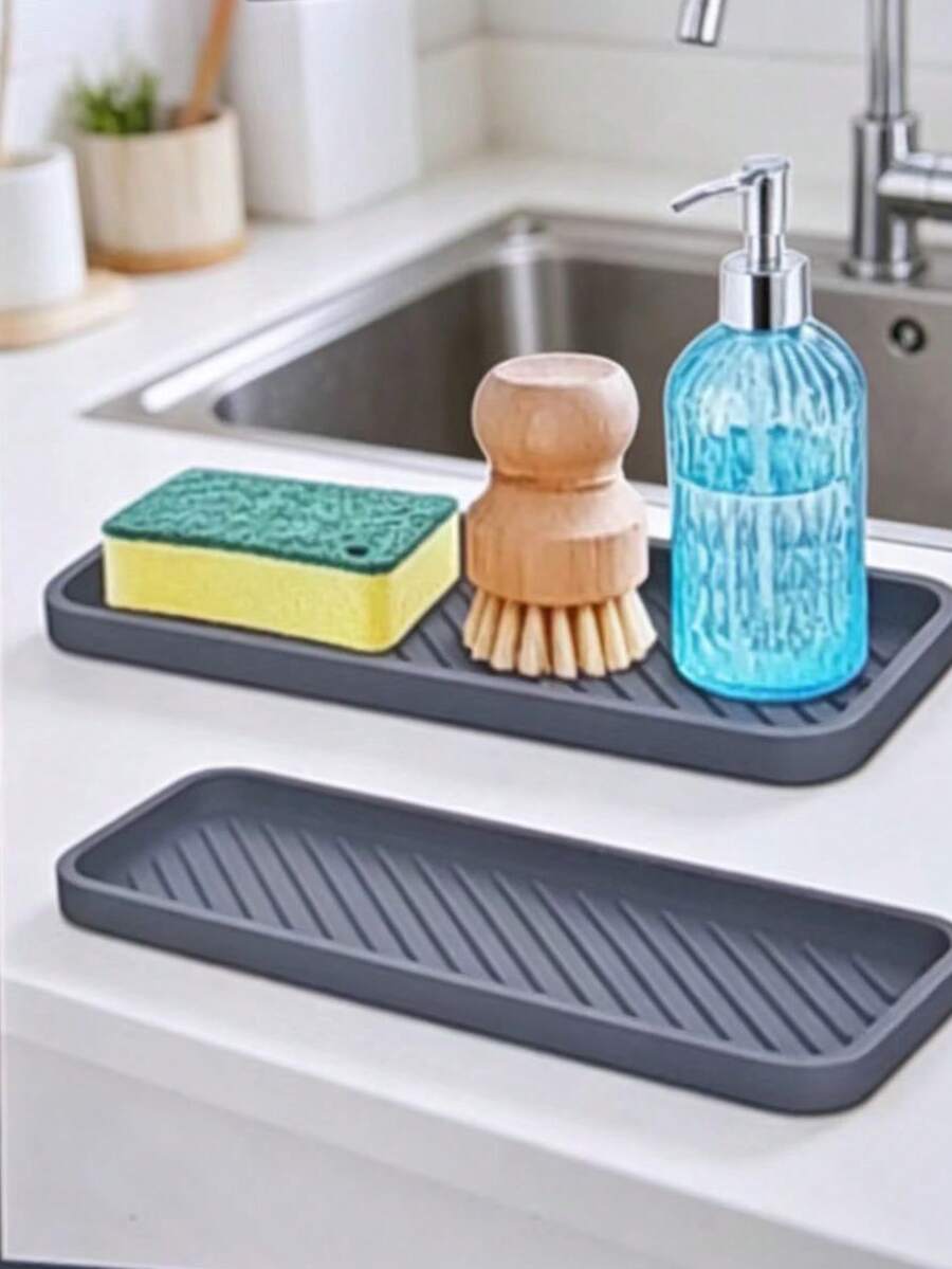 1pc Rectangular Plastic Draining Mat, Multi-Functional Soap Dish, Bathroom Storage Mat, Kitchen Dining Table Cup Coaster, Heat Insulation Mat, Soap Box - A - View 1