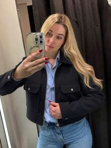 Women's Fashionable Black Soft Woolen Jacket, Front Zipper, Dual Pockets, Lapel Collar, Casual Street Style Outerwear For Autumn/Winter, Effortless Style - Black - View 9