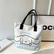 Miniso Túi tote vải canvas kẻ caro xanh dương Sanrio Cinnamoroll, túi đeo vai màu trắng dùng hàng ngày. - trắng - Xem 3
