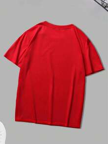 Camiseta de mujer con estampado de llave Primavera Verano Casual Holgada Cuello Redondo Manga Corta - Rojo - Ver 4