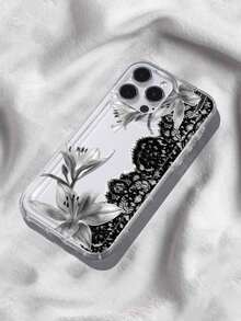 Funda de teléfono transparente con encaje de lirio negro y blanco, cubierta protectora con estética retro gótica de parches florales, compatible con iPhone 13/11/17/17pro/16/14/15/15pro/15 Plus/15 Promax/7plus/8plus/X/Xs Max/Xr/11pro/12pro/13pro/14pro/12mini/13mini/11promax/12promax/13promax/14promax/14plus/17pro Max/17Air/6/6s Plus/7/8/16Pro/16plus/16promax/Se2/17promax y compatible con Samsung Galaxy/A54/A14/A12/A13/A15/A32/A33/A24/A52S/S20/S21/S22/S23/S24/S23Plus/S24ultra/S25/A15/A33/A23 - Multicolor 4 - Ver 4