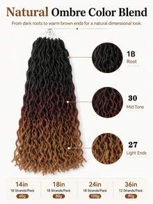 Pre-Looped Locs Crochet Hair, Ombre Faux Locs With Wavy Ends, 18 Strands/Pack Lightweight Synthetic Braiding Hair Extensions For Women, Easy Install - 彩色 - 查看 11