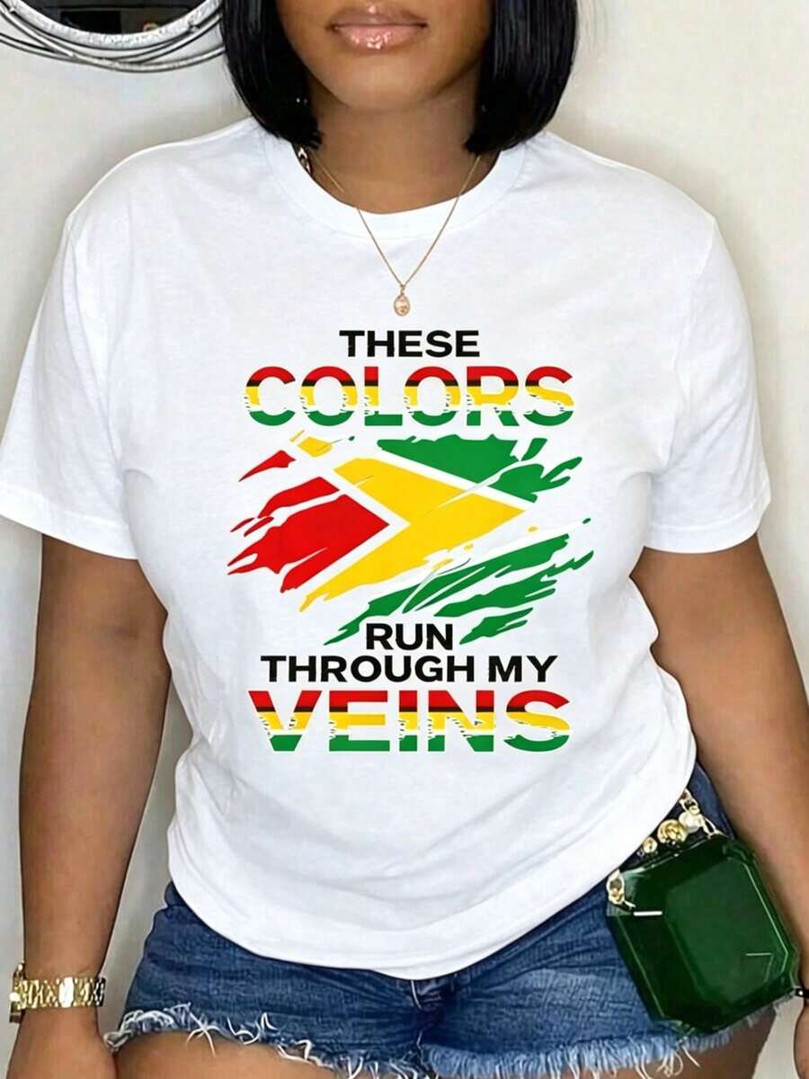 2026 Summer Cotton T-Shirt With Guyana Flag Design For Proud Guyanese Men, Unisex, Classic, Comfortable, Crew Neck Plus Size T-Shirt, Loose Fit And Comfortable - 白色 - 查看 1