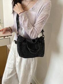 1 buah Tas Selempang/Bahu/Tangan Kompak, Cocok Untuk Jalan-jalan, Bepergian, Belanja, Liburan, Dapat Memmuat Smartphone - Hitam - View 3