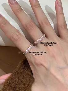 Bộ 2 nhẫn hở đồng phong cách tối giản cá nhân hóa, đính đá Cubic Zirconia hồng Sakura kiểu pave, thiết kế ngách sang trọng, nhẫn đeo khớp ngón tay nữ tinh tế họa tiết bầu trời sao, thời trang cho đám cưới, tiệc, sự kiện và đi du lịch - Hồng - Xem 7
