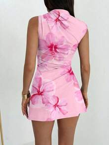 fsvsAloruh Vestido mini con decoración metálica y dobladillo fruncido para mujersdvs 51Q5 - Rosa - Ver 2
