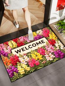1pc Pink & Red Goldfish & Welcome Pattern Doormat, Farmhouse Style Washable Polyester Fiber Mat, Suitable For Living Room, Kitchen, Bedroom, Entryway, Home Decor, Room Decor, All Seasons - Pink - View 3