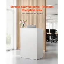 Reception Desk, 23.6 Inch Rectangular Front Counter Table, Modern Office Reception Desk With Drawer, Small Minimalist Retail Counter Table For Checkout, Lobby, Beauty Salon And Office, White - White, Rectangular, 1 Drawer Without Cabinet - View 2