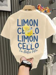 Men's Crew Neck T-Shirt 100% Cotton Casual Slim Fit T-Shirt With Fresh Green Lemon Print, Suitable For Daily Wear And Holidays - 白色 - 查看 5