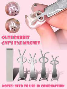 Nail Art Magnet, Cute Rabbit Shaped Cat Eye Magnet With Foldable Ears (Rabbit/Cat/Bear Pattern), DIY Gel Nail Polish Square Magnet, Nail Art Tool, Nail Art Supplies, Suitable For Press-On Nails, Back To School, Wedding, Vacation, Summer Nail Art - Multicolor - View 2