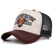 1 pieza Gorra de camionero con bordado de cabeza de toro occidental "STATION HERITAGE", gorra de béisbol con parte trasera de malla transpirable, gorra de estilo vaquero ajustable - A - Ver 11