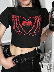 Playera manga corta para mujer estilo europeo y americano 2026, corte holgado cómodo con estampado sencillo, fresca para verano, diseño bonito y versátil para uso diario y cualquier ocasión QQWT - Negro - Ver 2