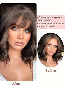 Women Fake Air Bangs 3D Air Fringe Seamless Ultra-Thin Clip-In Hair Extensions Synthetic Wigs Clip In Bangs Natural Hairpiece, Halloween - Multicolor - View 3