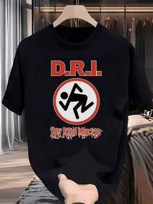 Men's Retro Graphic T-Shirt D.R.I. Dry Ronsec - Design, Short Crew Neck, Lightweight, Perfect For Summer, Casual Wear, Beach And Holiday Gifts, Beachwear. Vintage Rock Style. Stretch Fabric. - 黑色 - 查看 12