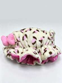 1pc Luxury Leopard Print Pink Teddy Fleece Sleep Cap, Adjustable Satin Lining Anti-Frizz Hat, Comfortable Stretch, Suitable For Natural Curly Hair - 粉紅色+棕色 - 查看 10