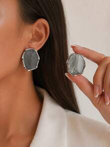 1 đôi bông tai đinh nhựa mắt hổ bất đối xứng phong cách retro thời trang, bông tai tinh tế sang trọng cho nữ - Màu xanh hải quân - Xem 15