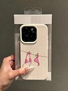 1件装创意粉色条纹内衣时尚图案哑光米色鹅卵石纹TPU防震时尚手机壳，兼容 11/12/13/14/15/16/17 Pro Max/Plus、A56/55/54/53/52/51、S25/24/23/22/21系列 - 彩色 - 查看 4